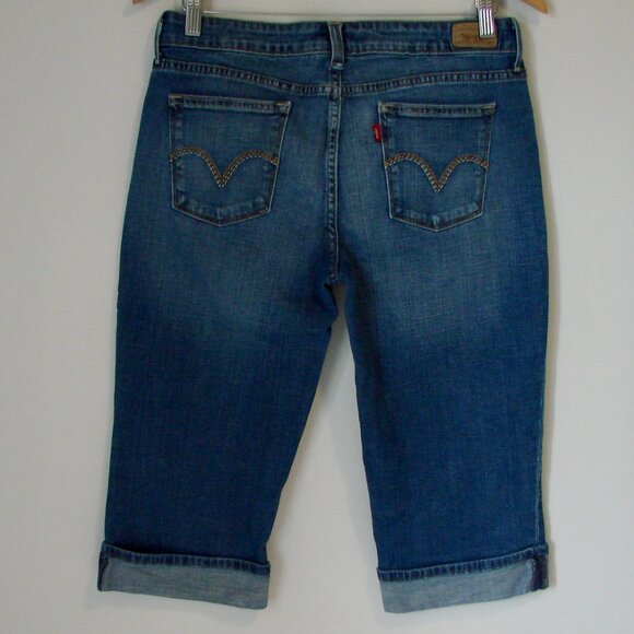 Levi's 515 Capri Jeans Cropped High Waist Cuffed Medium Wash Size 10 Petite 10P - Picture 9 of 13